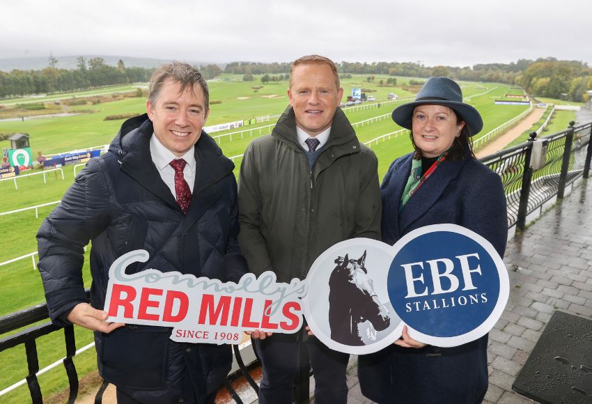 Pictured at today's announcement in Gowran Park, L to R: Gareth Connolly, CEO Connolly’s RED MILLS; Richard Pugh, Head of Racing and Analytics, HRI; Nessa Joyce, Irish EBF Manager. 