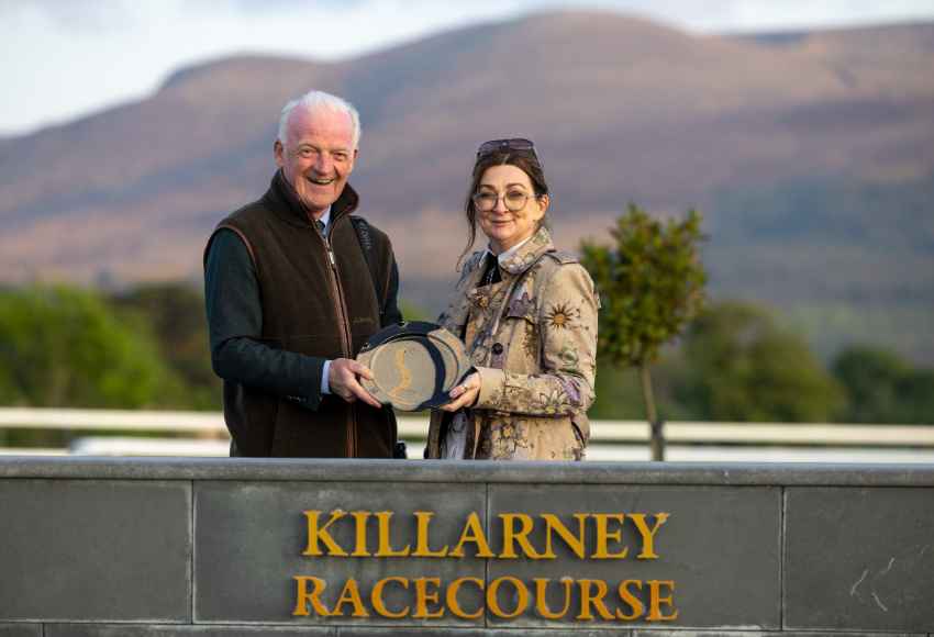 Trainer Willie Mullins receiving trophy at Killarney racecourse
