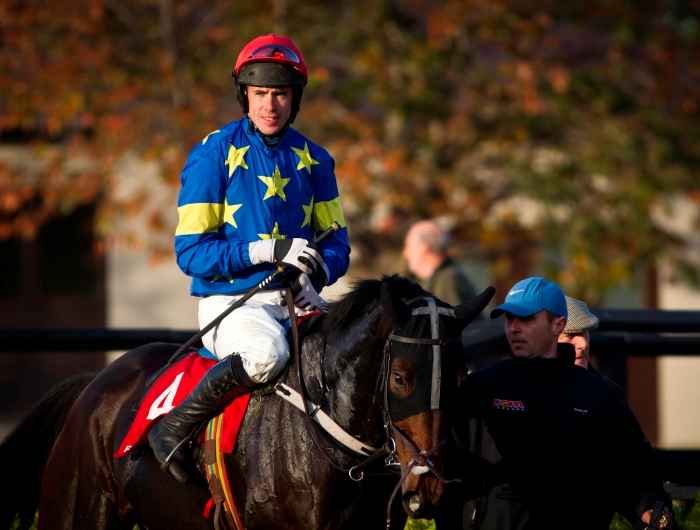 Derek O'Connor walking around parade ring with horse