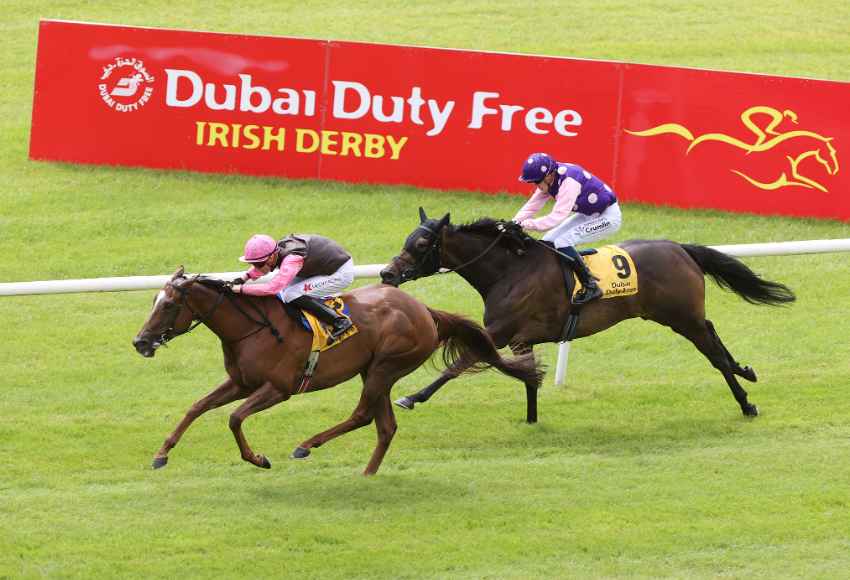 Horses battling it out at the Dubai Duty Free Irish Derby 